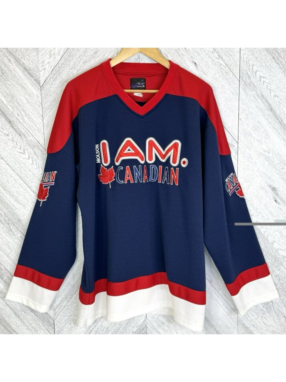 Vintage Y2K I AM CANADIAN Molson Hockey Jersey Mens Large Canada Beer Brewery